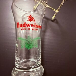 Budweiser Glass with Red Logo and Green Leaf Design